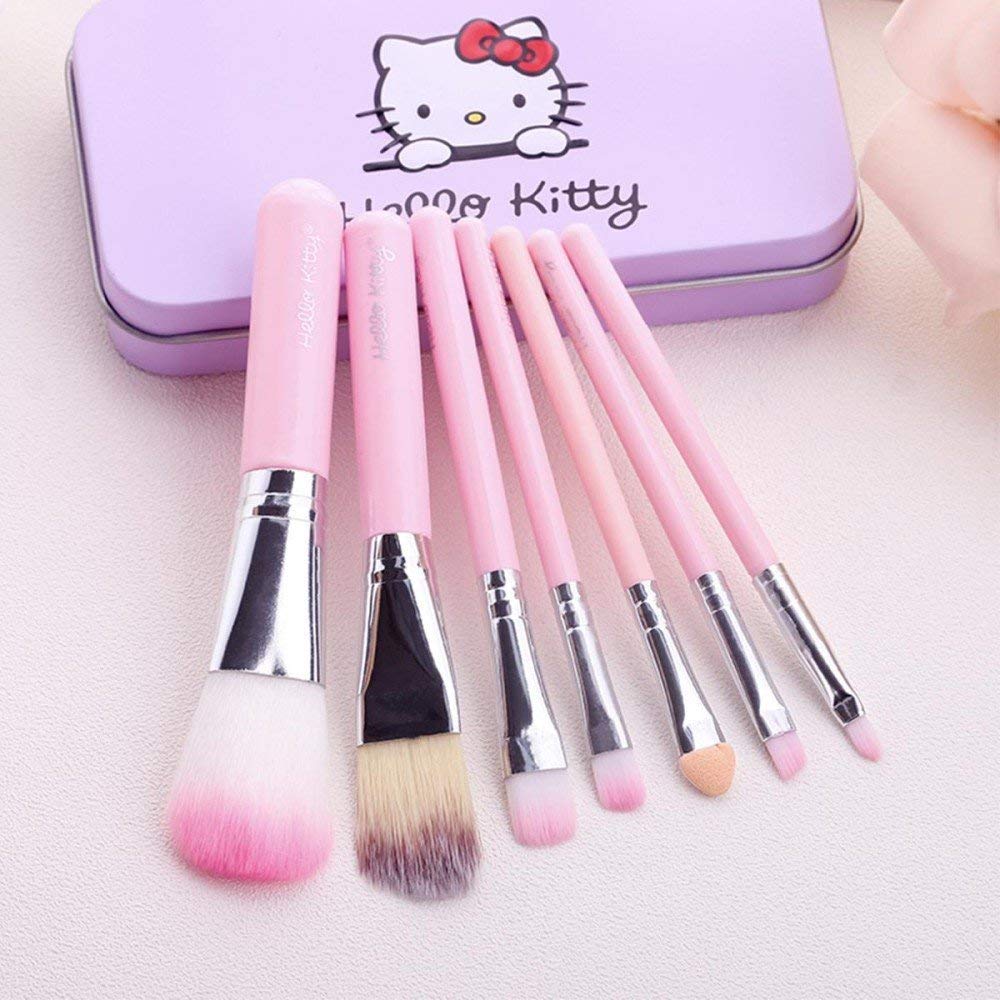 (Pack of 2) Hello Kitty Complete Makeup Mini Brush Kit with A Storage Box β Set of 7 Pieces